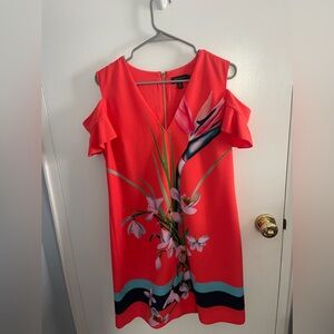 Ted Baker Leea Orange Tropical Print Cold Shoulder Dress